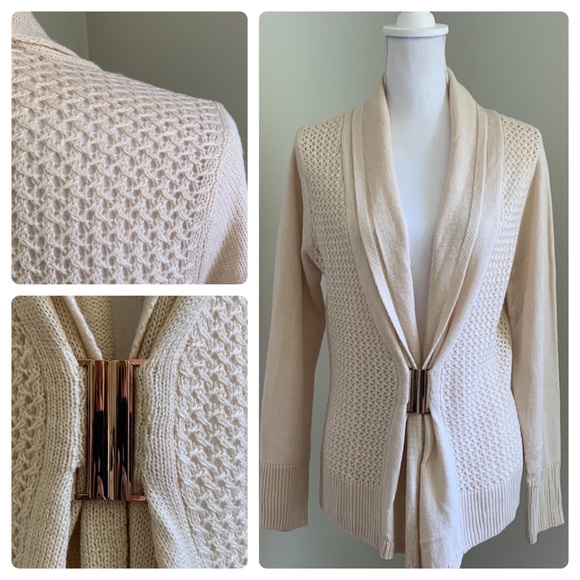 VENUS Sweaters Venus Cream Crochet Knit Gold Clasp Cardigan Poshmark
